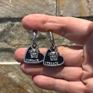 Versace Black and Silver Heart Earrings